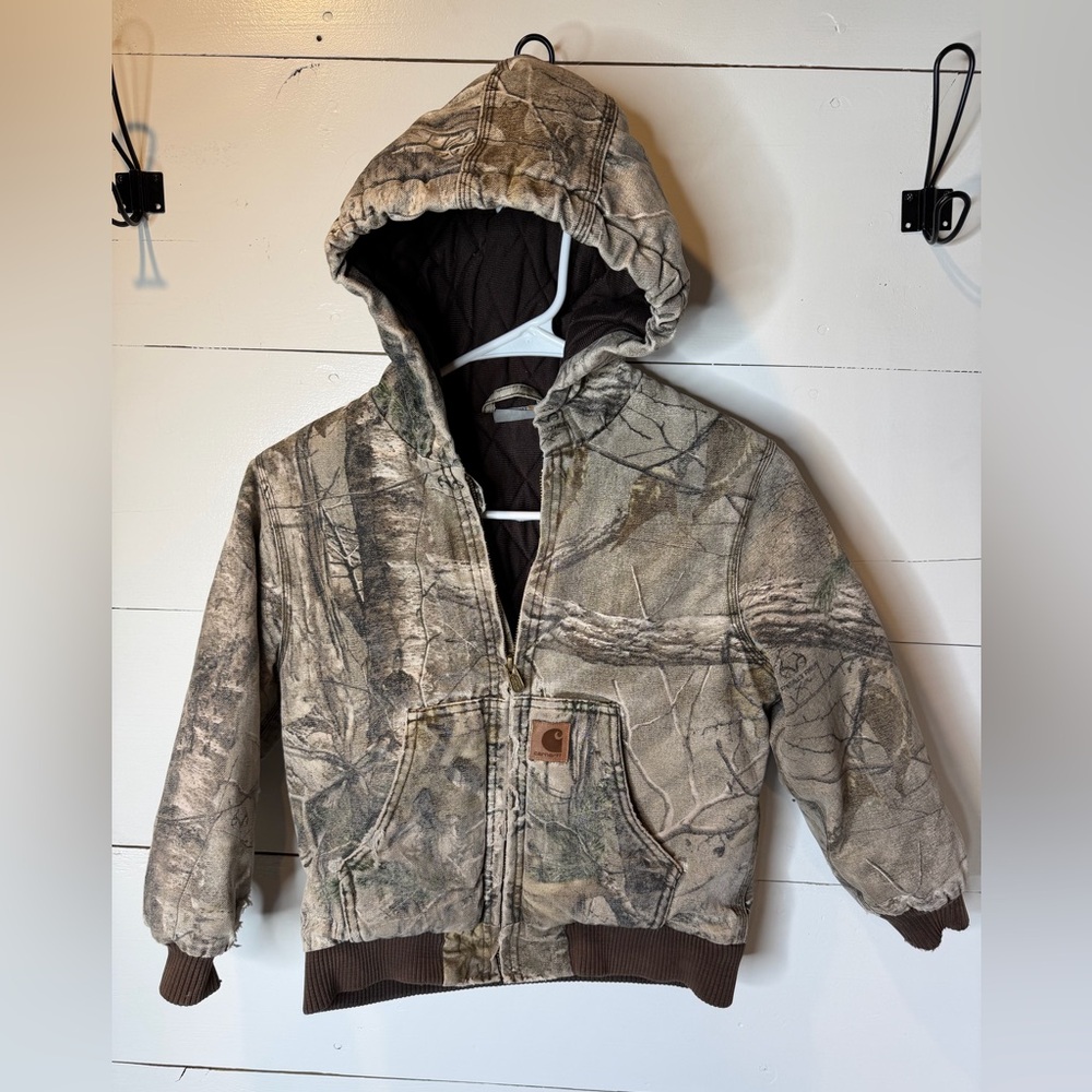 Carhartt Youth RealTree Camo Jacket Size Small 7/8 Distressed Y2K Quilted